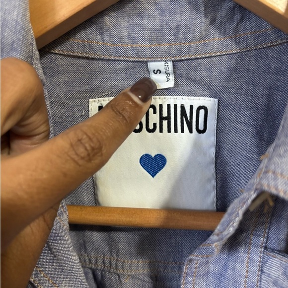 Moschino Jeans Ruffle Chambray Long Sleeve Button Blouse Size S - Picture 6 of 9